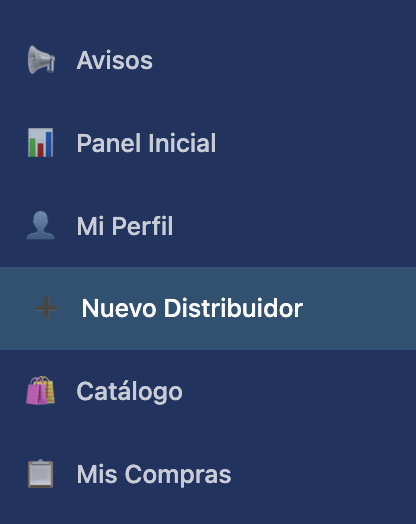 Men&uacute; Nuevo Distribuidor